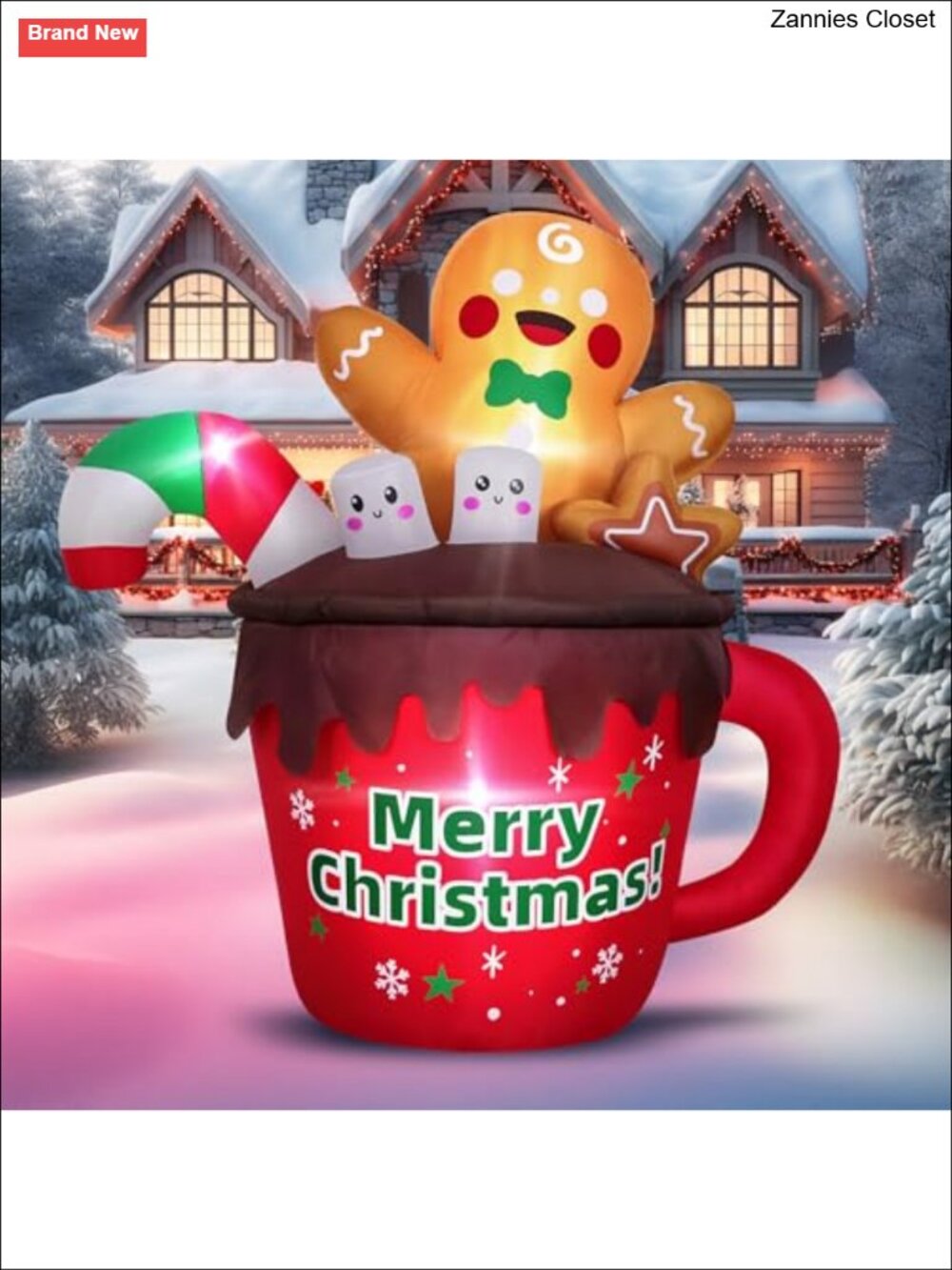 6ft Gingerbread Hot Cocoa Mug Christmas Inflatable LED Outdoor Yard Decor